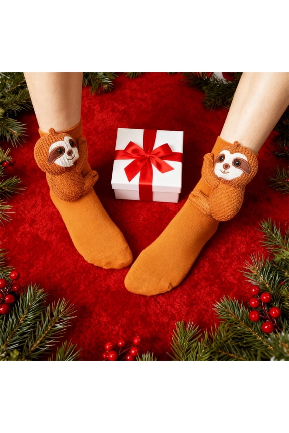 Handmade Crochet Sloth Socks for Women Girls, Winter Warm Knitted Floor Socks with Elastic, Christmas Birthday Gifts, Cozy Polyester Spandex Animal Design