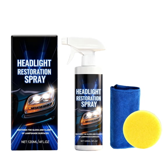 cpengpj Headlight Restoration Kit, Quick Cleaner for Oxidation and Yellowing, 10-Minute Application with Sponge and Cloth, 120ml Enhances Clarity and UV Protection for Plastic Lenses