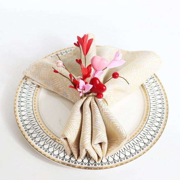 cpengpj Heart Napkin Ring 1-Piece, Artificial Flower Floral Buckle, Fade Resistant No Wilting, for Wedding, Party, Table Decor and Romantic Dinner Setting
