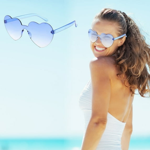 cpengpj Heart Shaped Rimless Sunglasses - Transparent Candy - colored Frameless Glasses for