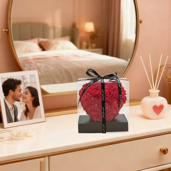 cpengpj Heart Shaped Simulation Rose Gift Box, Foam Material with Protective Enclosure, for Valentine's Day Sweet Occasion Gifting, 1 Piece