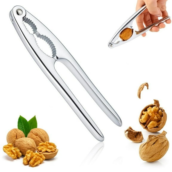 cpengpj Heavy Duty Metal 3-in-1 Nutcracker for Walnuts, Hazelnuts, Pistachios with Ergonomic Handle, Lightweight Compact Kitchen Tool (Silver)