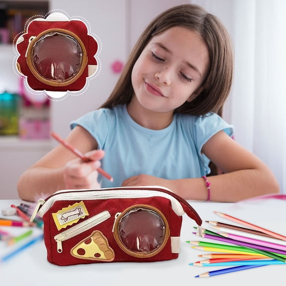 cpengpj Holds 40 Pens Pencil Case 1-Pack,Food-Themed Color Block Design,Tear-Resistant,for Fall Dorm Room Learning Stationery Organization
