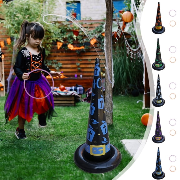cpengpj Inflatable Witch Hat Tossing Game Set, 3 Pieces, for Halloween Party Interactive Fun, PVC, 1-Pack