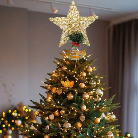 cpengpj Iron Five-Point Star Christmas Tree Topper with Multicolor Lights, Holiday Decoration for Indoor Outdoor Xmas Trees