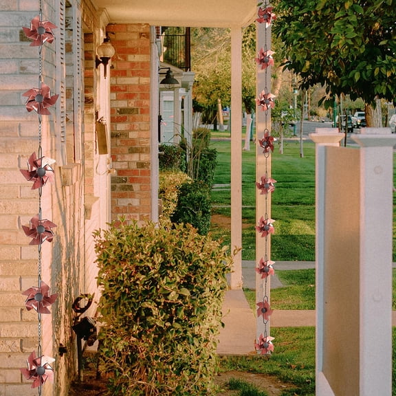 cpengpj Metal Windmill Rain Chain for Gutters Downspouts, 2.6m Length, Outdoor Garden Hanging Rain Catcher, Decorative and Functional Replacement with Anti-Rust Finish, Durable Metal Construction