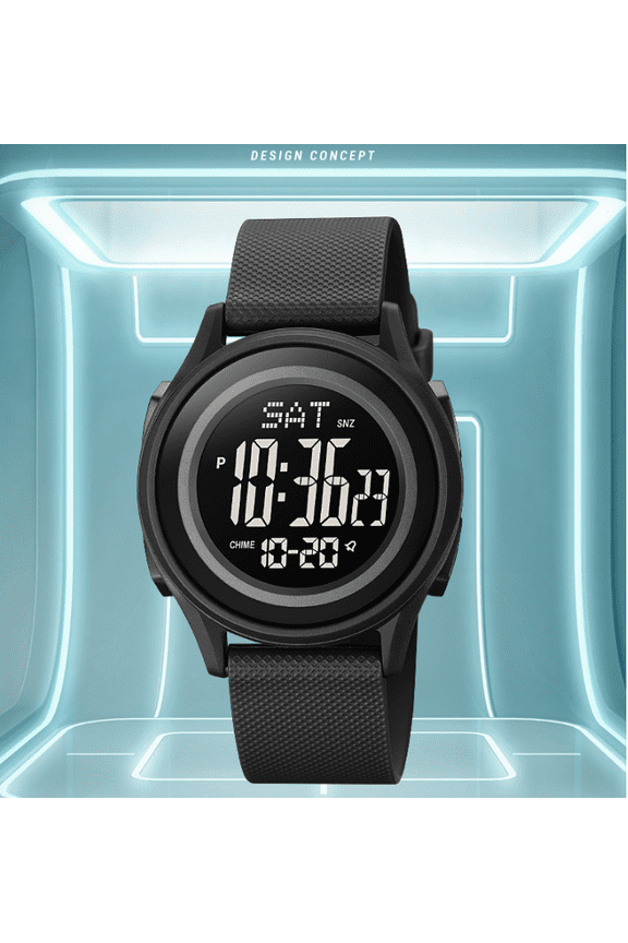 Multifunctional Digital Watch with Electronic Movement, Stopwatch, Alarm, LED Backlight, Countdown Timer, Date and Week Display, Hourly Chime for Men and Women