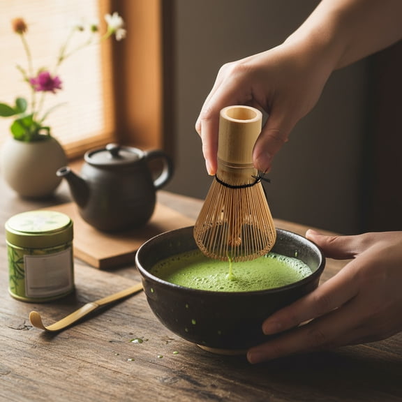 cpengpj Natural Wood Matcha Whisk Set, Traditional Japanese Tea Ceremony Tool, Khaki Bamboo Chasen for Frothy Matcha, 10.5cm Compact Design