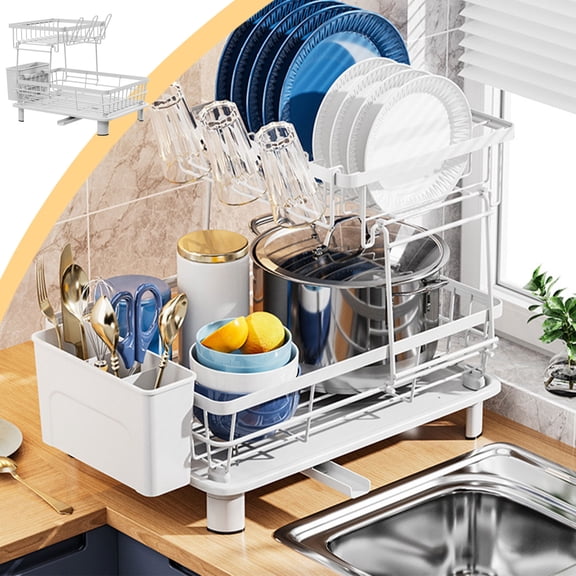 cpengpj No-Tool Assembly Dish Drying Rack 1-Pack,Wrought Iron Rust Proof,for Kitchen Countertop Clutter-Free Storage
