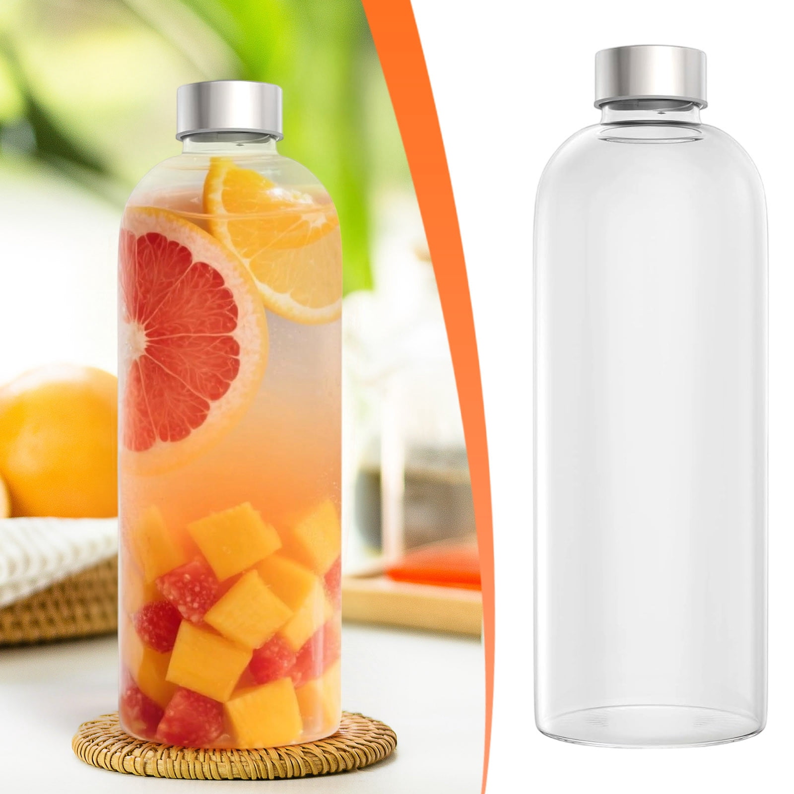 cpengpj Premium 1000ml Borosilicate Glass Water Bottle with Stainless Steel Lid, Leakproof, Dishwasher Safe, Temperature Resistant for Hot and Cold Drinks