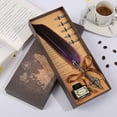 thumbnail image 1 of cpengpj Premium Brass Fountain Pen Set with Pheasant Feathers, Glass Inkwell and Leather Pen Rest, Elegant Calligraphy Writing Gift Box for Men and Women, 1 of 9
