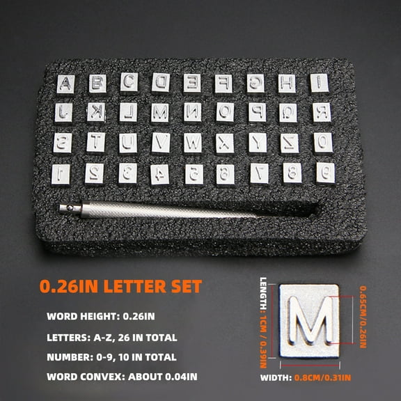 cpengpj Professional 36pcs Leather Stamping Tool Set, 1/4 Inch Alphabet Letters and Numbers for Personalized Leather Crafts, Wallets, Bags DIY Embossing