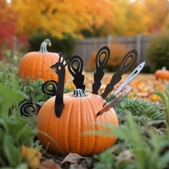 cpengpj Pumpkin Turkey Decoration Insert 1-Piece, Iron Material 6.69 Inch Black, Easy Installation for Thanksgiving Table Centerpieces and Porch Decor
