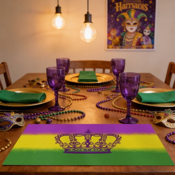 cpengpj Purple Linen Carnival Placemat, Non-Slip Heat-Resistant, for Restaurant Dining Table Scratch Protection, 1 Piece