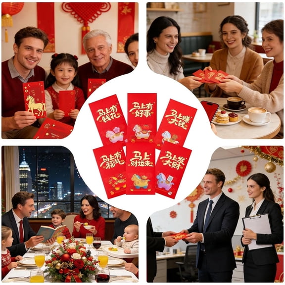 cpengpj Red Envelopes 6-Pack, Pattern 2026 Lunar Year Design, Traditional Auspicious Cash Envelopes, for Spring Festival Wedding Holiday Party and Birthday Occasions