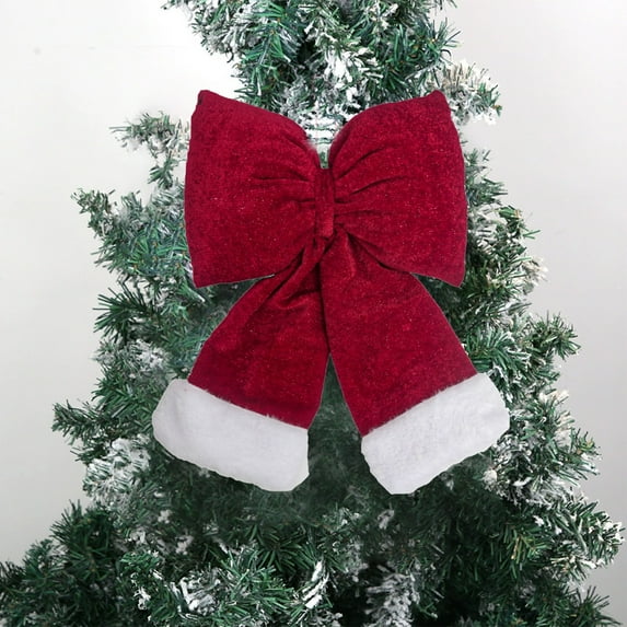 cpengpj Red Polyester Christmas Flannel Bow Tie Decoration, 35x28cm 3D Festive Ornament for Tree, Weddings and Holiday Decor
