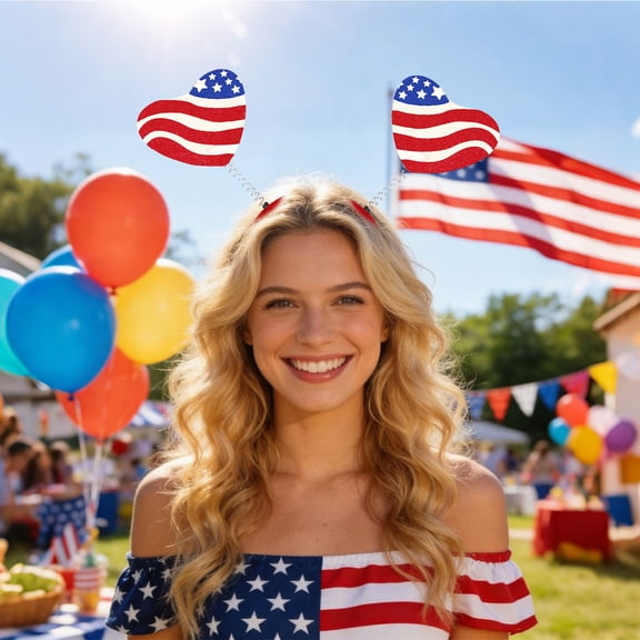 cpengpj Red White Blue Star Pattern Headband, Fade Resistant Lightweight, for Independence Day Parade Themed Decoration, 1 Piece