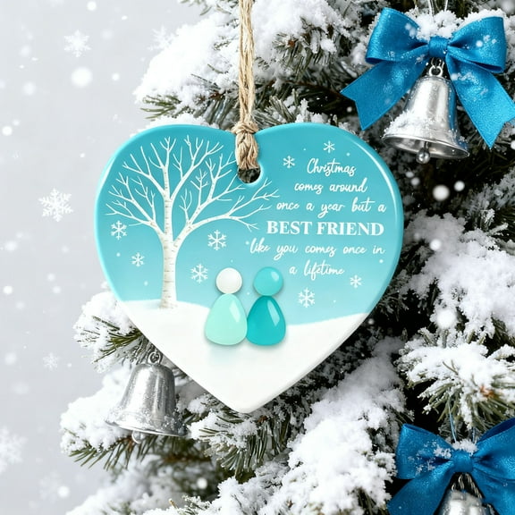 cpengpj Sea Glass Ornament 1-Piece, 3.15 In Heart Shape Ceramic with Golden Frame Exquisite Detailing, for Christmas Tree Decoration and Friendship Gifting
