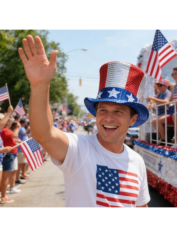 Sequined US Flag Uncle Sam Top Hat, Lightweight Cloth Material, for Independence Day Carnival Eye-Catching Dress Up, 1 Piece