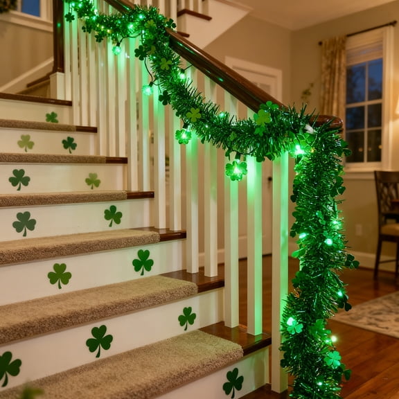 cpengpj Shamrock Shaped LED String Lights, USB Powered Green Material, for St. Patrick's Day Outdoor Decoration, 78.7in