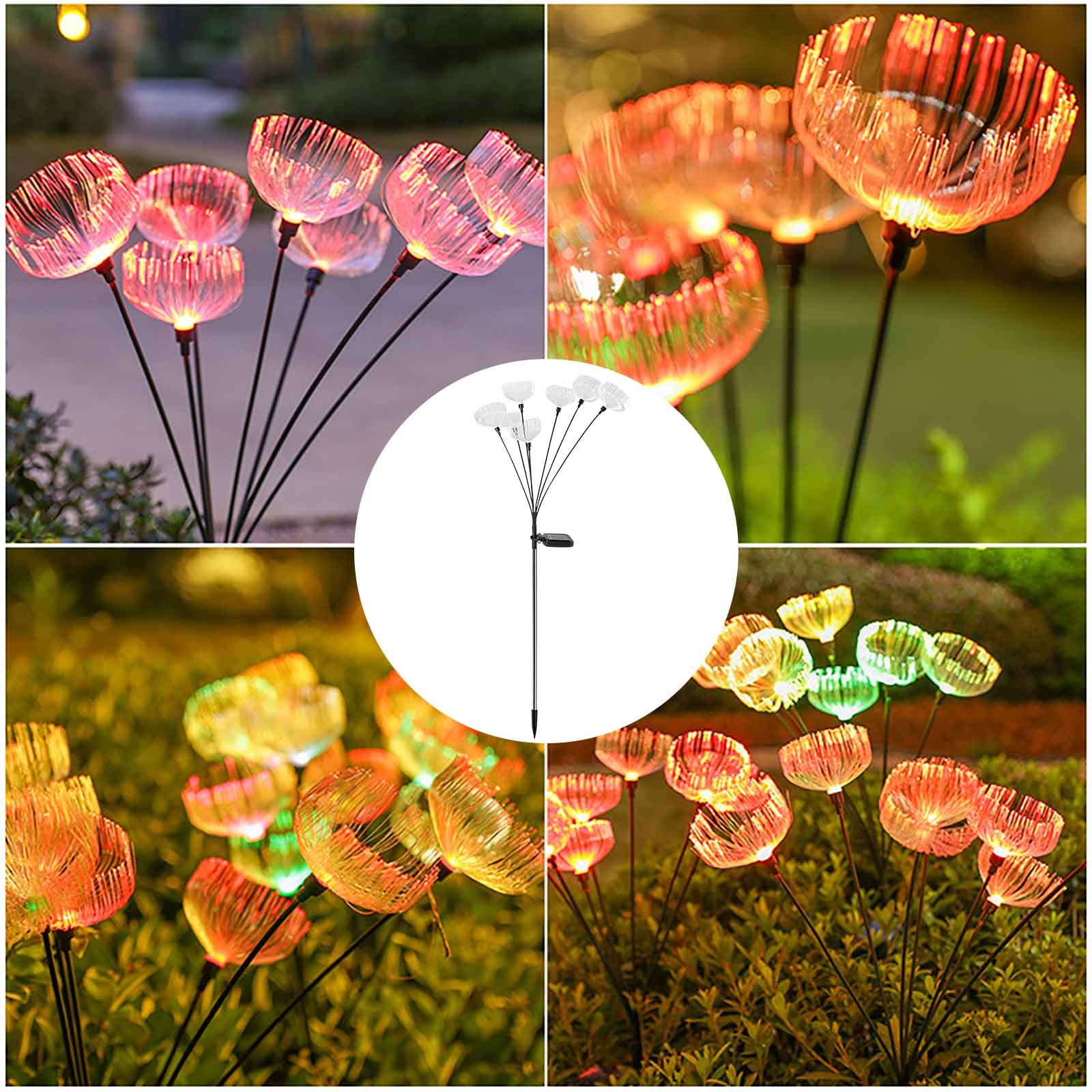 cpengpj Solar Fiber Jellyfish Outdoor Lamp with RGB Gradient, IP65 Waterproof Solar Garden Lights, Auto On/Off and 6Hrs Lighting, High-Strength ABS for Yard, Garden, Pathway Decoration