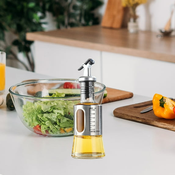 cpengpj Stainless Steel Oil Bottle with Scale Soya Oil Vinegar Bottle Dispenser, Leakproof Pourer Dispensing Bottle Press Type