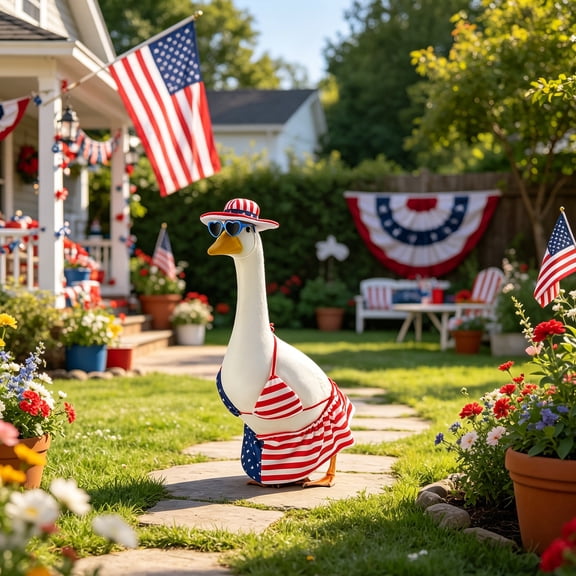 cpengpj Star Spangled Porch Goose Outfits, Polyester Fade Resistant, for Fourth of July Party Festive Decor, 1 Piece