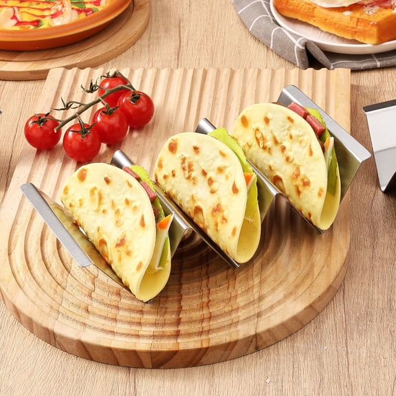 cpengpj Sturdy Iron Taco Bracket with Large Silver Tray, Dishwasher and Oven Safe Corn Tortilla Rack, 12.5x10x5cm/22x10x5cm Kitchen Tool for Stable Non-Slip Serving