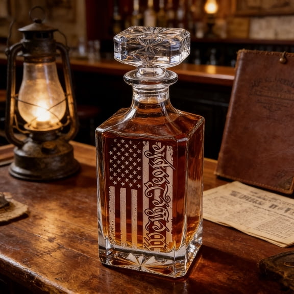 cpengpj US Flag Pattern Whiskey Decanter 1-Pack,Lead-Complimentary Crystal Glass Airtight Stopper,for Home Bar Spirits Storage Gifting Use
