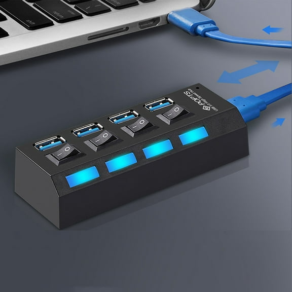 cpengpj USB 3.0 Hub 4 Port Powered USB Expansion Hub with External Power Adapter for PC Laptop Desktop Computer Accessories