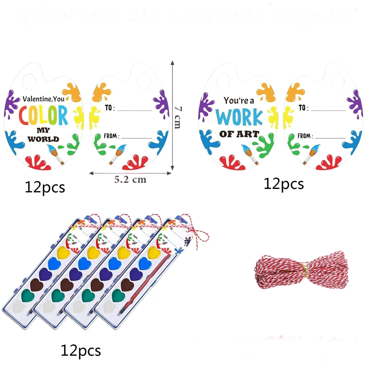 cpengpj Valentine's Day Mini Watercolor Paint Set, Heart-Shaped 8 Colors with Brush and Card, Perfect Gift for Kids and Beginners