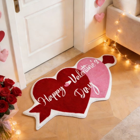 cpengpj Valentines Day Bathroom Rug 1-Piece, Heart Shaped Non Slip Washable Bath Mat, Lover Design Shower Decoration for Valentine's Day, Bathroom, and Home Use