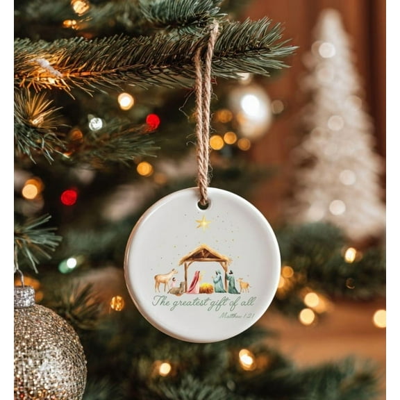 cpengpj White Ceramic Nativity Scene Christmas Ornament, 8cm Holy Family Decor, Handcrafted Holiday Tabletop Display, Winter Gift for Home and Tree