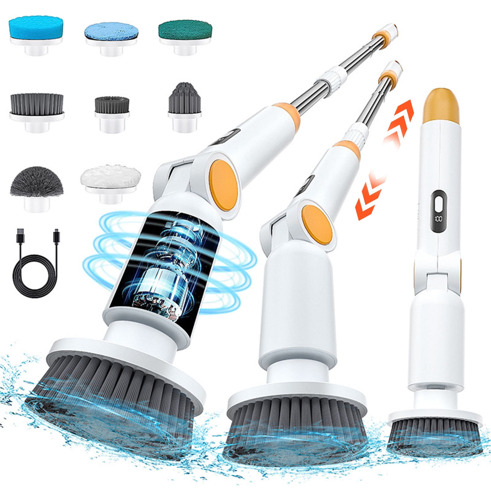 cpengpj YMG-821 Electric Cleaning Brush, Waterproof IPX7, Digital Display, Retractable, High-Power Multifunctional Scrubber for Car and Home Use with Type-C Charging