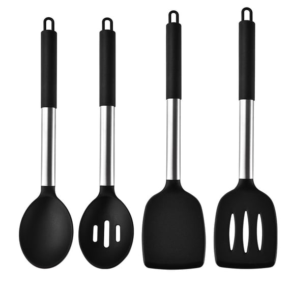 cpfk Stainless Steel Handle Silicone Kitchen Utensil Set – Heat-Resistant, Anti-Deformation, Nonstick-Safe Cooking Tools, Includes Ladle, Slotted Spoon, Turner, Mini T-Spatula