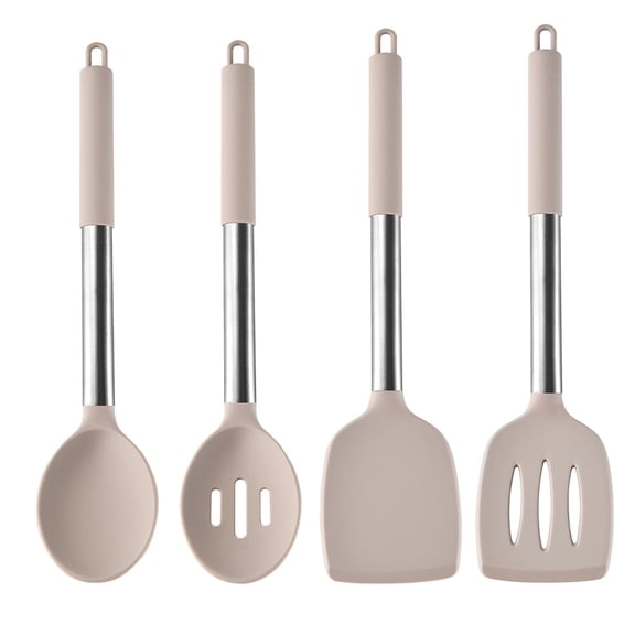 cpfk Stainless Steel Handle Silicone Kitchen Utensil Set – Heat-Resistant, Anti-Deformation, Nonstick-Safe Cooking Tools, Includes Ladle, Slotted Spoon, Turner, Mini T-Spatula