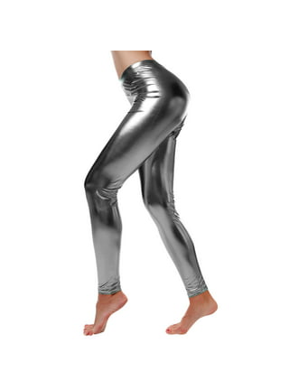 YONGHS Women's High Waist Shiny Metallic Stretchy Leggings Tights Pants  Rave Dance Bottoms Clubwear Pink a