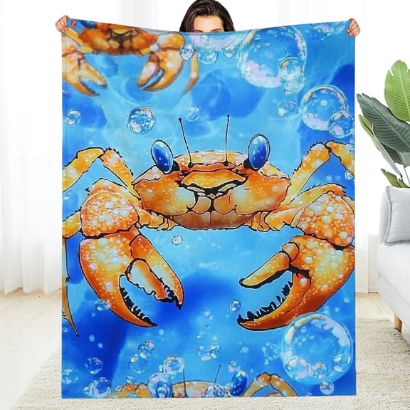 crab, bubbles Home Leisure Flannel Blanket, Allergy Air Conditioning Flannel Blankets for Couch Bed Sofa, Multifunctional for Sofa, Travel, Camping, Bed, Chair, Multi-purpose Gift Blanket For