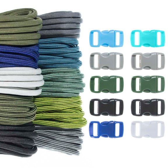 craft county kids 550 paracord crafting diy kits - 100 feet of paracord & 10 3/8" buckles - ideal for arts & crafts, bracelets, keychains, lanyards