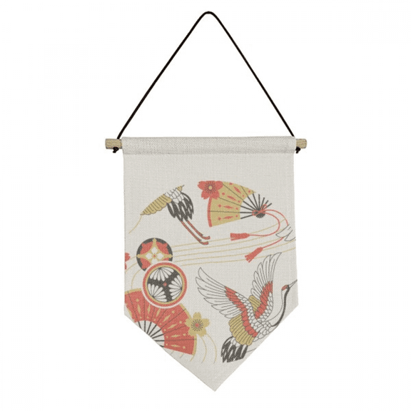 crane folding fan pattern Canvas Flag Hanging Wall Art Decor Banner