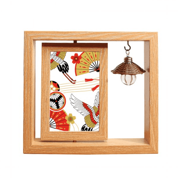 crane folding fan pattern Wooden Rotating Picture Photo Frame 4x6