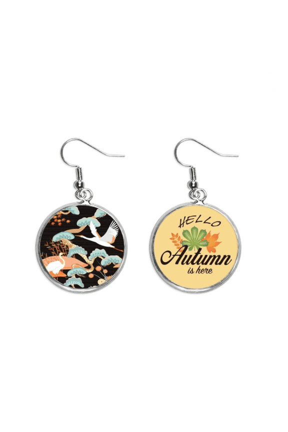 cranes peonies maple pattern earring dangle autumn earring jewelry