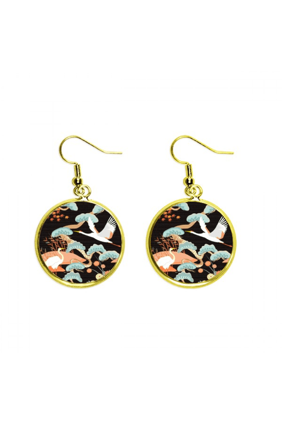 cranes peonies maple pattern earring dangle en drop earring jewelry woman