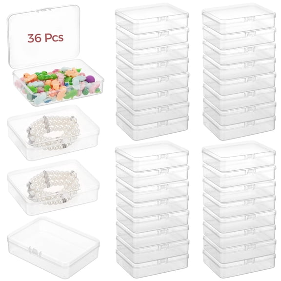 36 Pcs Plastic Bead Storage Containers, 4.5x3.3x1.1" Small Storage Boxes, Clear Rectangle Containers with Hinged Lids, Mini Organizer Cases for Jewelry, Crafts, Small Items, Parts