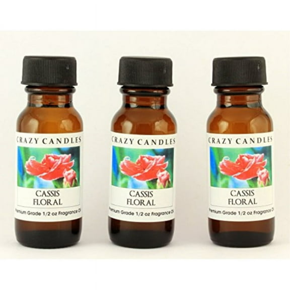 crazy candles cassis floral 3 bottles 1/2 fl oz each (15ml) premium grade scented fragrance oil by (precious cassis juices permeate this exotic citrus scent)