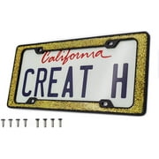 creathome 3D Shining and Neon License Plate Frame from Pure Zinc Alloy Metal Perfect Plate Holder, Matt Black with Blue Glitter