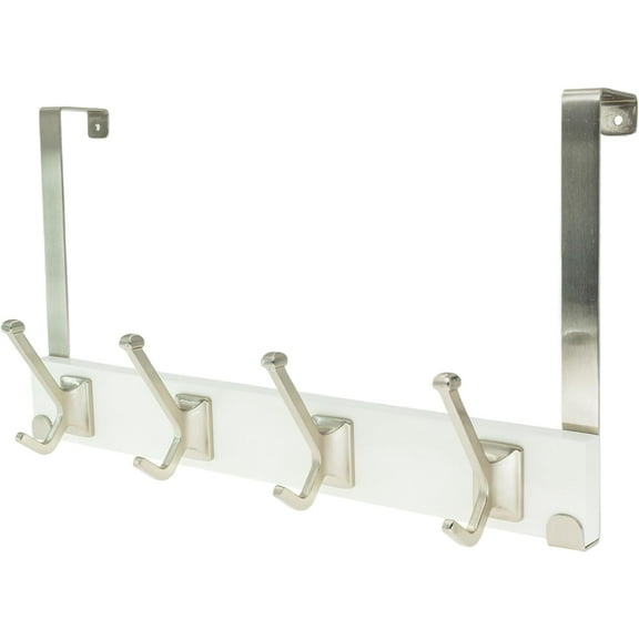 creathome Dual-Purpose Wooden Hanger with 4 Robben Hooks White Color, Behind/Over The Door Towel Rack for Bathroom, Heavy Duty Wall Mounted Coat Rack, No Drilling