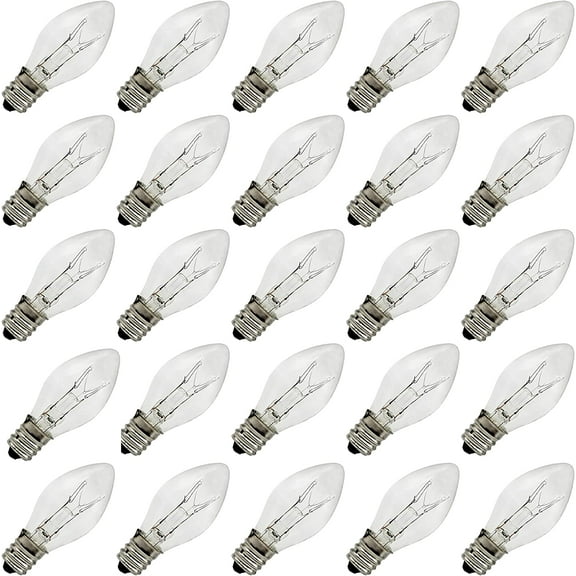 Creative Hobbies Box of 25 Clear Blinker Light Bulbs, C7 Candelabra Base, Random Blinking - Great for Night Lights and Christmas Strings | 7 Watt Candelabra Base