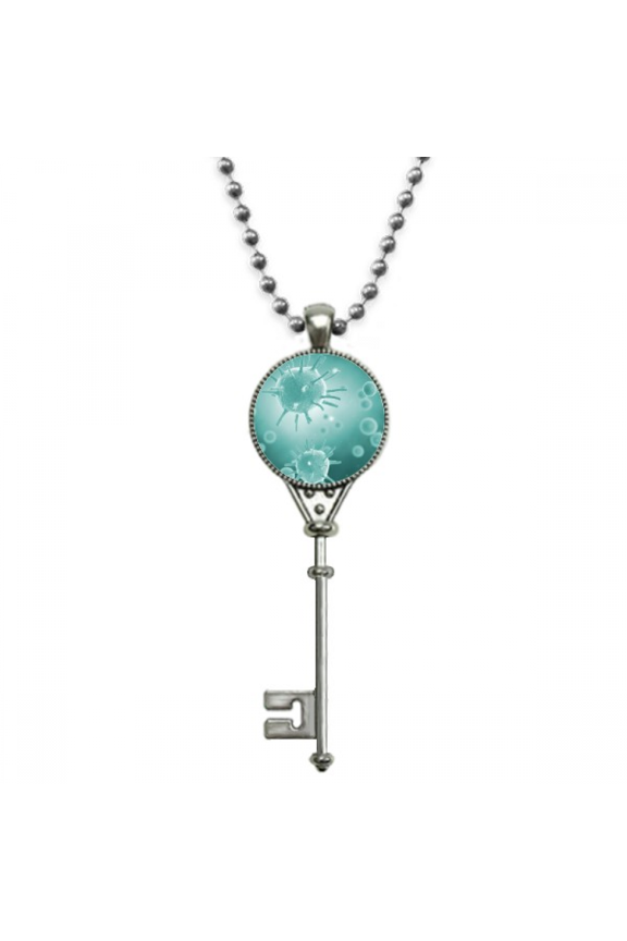 creature cell picture microscope pattern pendant vintage necklsilver key jewelry