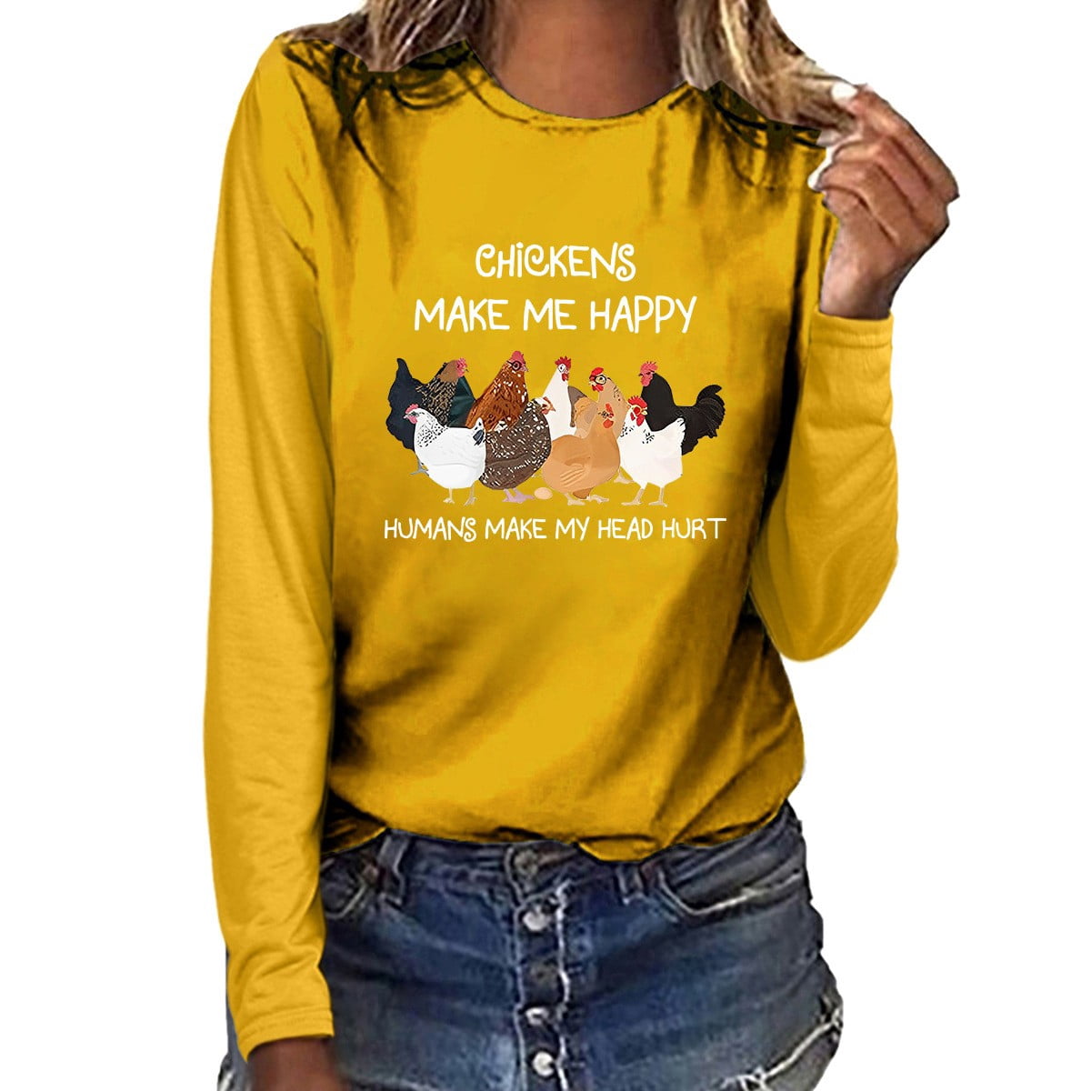 Crewneck Sweatshirts Clearance! Weikingp CHICKENS MAKE ME HAPPY Funny